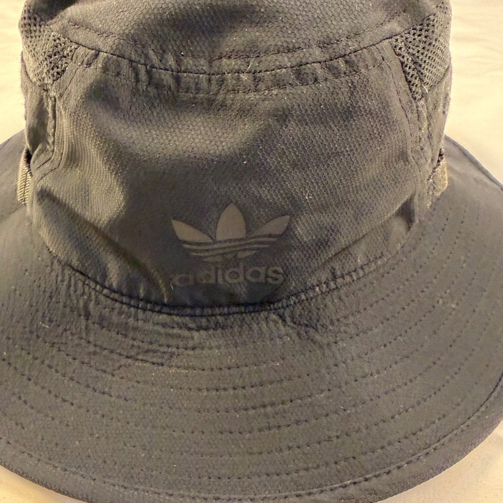 Adidas Originals Black Boonie Bucket Hat Mesh Vent Trefoil Logo Sun Hat Mens OS